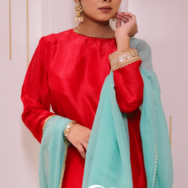 Red Silk Suit Set, with Organza Dupatta.