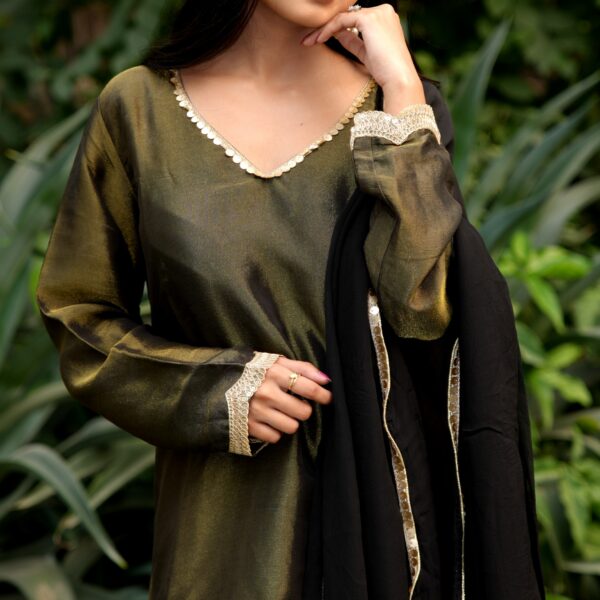 Black Double Tone Anarkali Suit set, with Organza Dupatta.