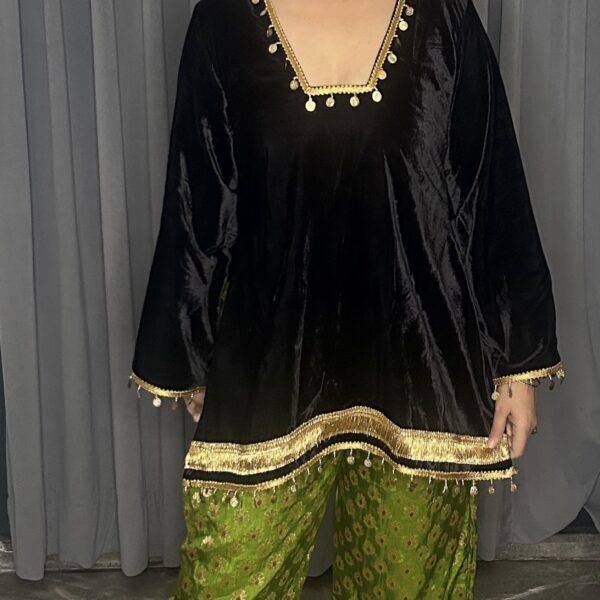 Black Velvet Kurta with Brocade pants.
